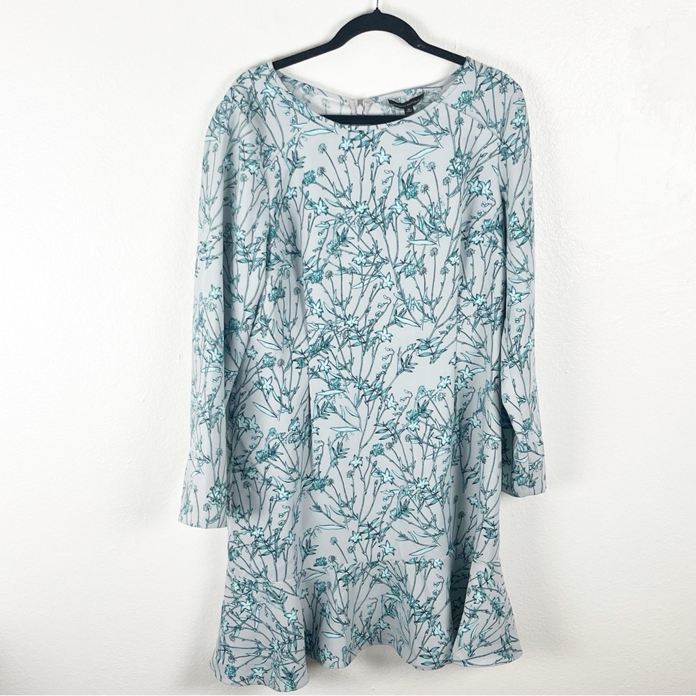 BANANA REPUBLIC Floral Ruffle Hem Long Sleeve Back Zipper Dress 16 Casual Office
